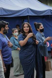 Vidya Balan snapped at a shoot in Filmcity