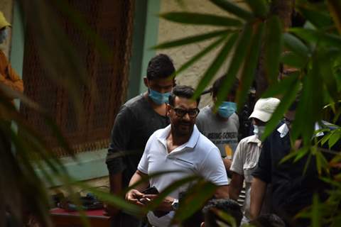 Ajay Devgn snapped at a shoot location in Bandra