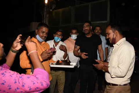 Ajay Devgn arrives for his birthday celebrations