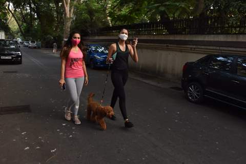 Celebrity sisters Malvika Raaj and Sonakshi Raaj step out for a walk