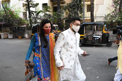 Gauahar Khan and Zaid Darbar spotted visiting her in-laws at Lokhandwala, Andheri