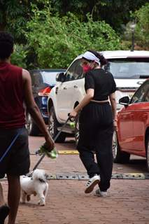 Khushi Kapoor snapped walking her dog this evening