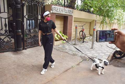 Khushi Kapoor snapped walking her dog this evening