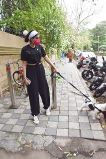 Khushi Kapoor snapped walking her dog this evening