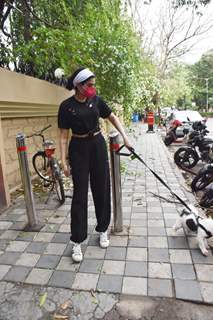 Khushi Kapoor snapped walking her dog this evening