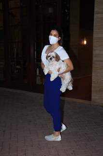 Sophie Choudry snapped with her pet in Bandra