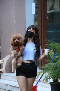 Giorgia Andriani snapped with her pet in Bandra