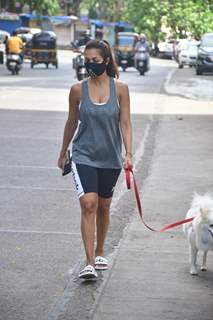 Malaika Arora snapped walking with her pet in Bandra