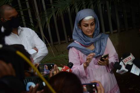 Nisha Rawal snapped addressing a press conference 