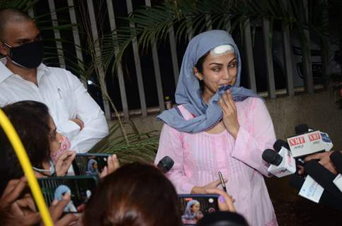 Nisha Rawal snapped addressing a press conference 