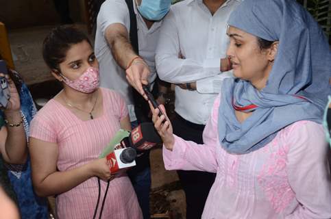 Nisha Rawal snapped addressing a press conference 