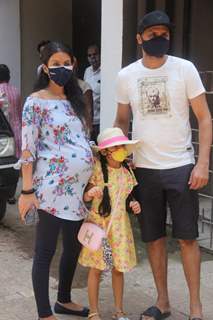 Harbhajan Singh with wife Geeta Basra and daughter spotted at a clinic in Bandra