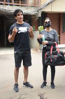Sonu Sood snapped with his wife outside gym