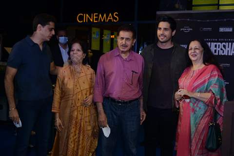 Sidharth Malhotra with his parents at the screening of Shershaah in Delhi