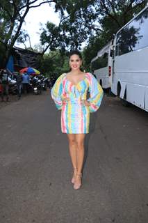 Karan Johar rocks a multi-coloured dress at the sets of Big Boss OTT