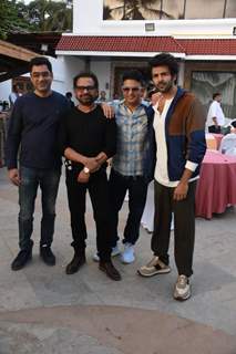 Kartik Aaryan, Anees Bazmee, Bhushan Kumar and Murad Khetani spotted promoting their hit film Bhool Bhulaiyaa 2 in Mumbai