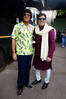 Govinda poses with Chunky Panday on the sets of Superstar Singer 2
