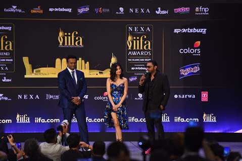 Divya Khosla Kumar and Yo Yo Honey Singh clicked at IIFA awards press conference in Abu Dhabi