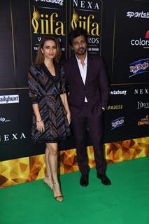 Nikhil Dwivedi and Gaurie poses on the green carpet of IIFA awards 2022 