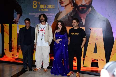 Vidyut Jammwal, Shivaleeka Oberoi and director Faruk Kabir spotted at the trailer launch of the Khuda Haafiz Chapter II: Agni Pariksha in the city 