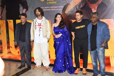 Vidyut Jammwal, Shivaleeka Oberoi and director Faruk Kabir spotted at the trailer launch of the Khuda Haafiz Chapter II: Agni Pariksha in the city 