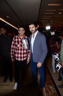 Kartik Aaryan and Bhushan Kumar spotted at the special screening of Bhool Bhulaiyaa 2 for the kids of Cry Foundation