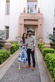 Aditya Roy Kapur and Sanjana Sanghi clicked for photoshoot for upcoming movie Rashtra Kavach Om at Imperial Hotel in new Delhi