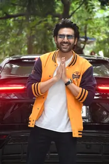 Kartik Aaryan snapped at the Maddock Films office in Santacruz