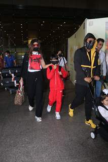 Shilpa Shetty and Raj Kundra spotted with kids at the Mumbai airport