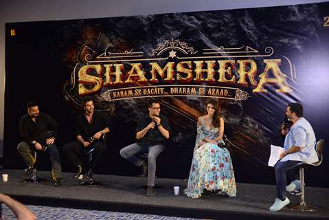 Ranbir Kapoor, Sanjay Dutt, Vaani Kapoor and Karan Malhotra promoting their upcoming film Shamshera in Dwarka in New Delhi