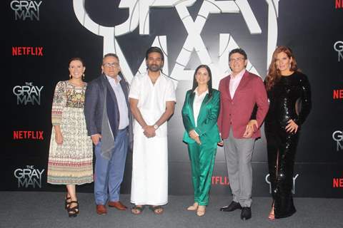 Joseph Russo, Dhanush, Anthony Russo attend the premiere of The Gray Man