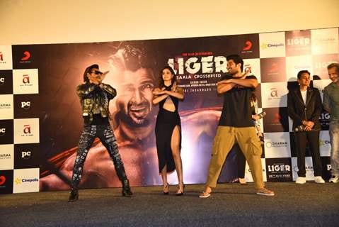 Vijay Deverakonda, Ananya Panday and Ranveer Singh snapped at the Liger trailer launch in Andheri