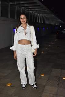 Rhea Chakraborty kept it stylish in an all white ensemble consisting of a white cropped jacket and white pants