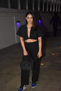 Akansha Ranjan wore a  black crop top and black pants to Huma Qureshi's birthday party