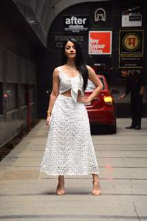 Mahima Makwana clicked in a white, laced, cut out dress
