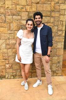 Taapsee Pannu and Pavail Gulati snapped promoting their upcoming film Do Baaraa at JW Marriott in Juhu 