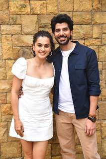 Taapsee Pannu and Pavail Gulati snapped promoting their upcoming film Do Baaraa at JW Marriott in Juhu 