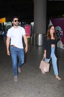 Varun Dhawan spotted with wife Natasha Dalal at the Mumbai airport