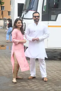 Saif Ali Khan and Soha Ali Khan shooting today at Mehboob Studios in Bandra