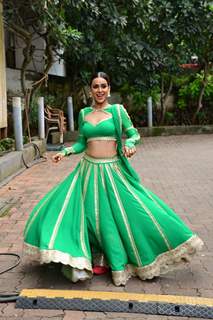 Nia Sharma looked lovely in a green lehenga as she was snapped on the sets of Jhalak Dikhhla Jaa 10
