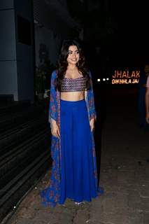 Rashmika Mandanna spotted promoting her upcoming movie Goodbye in an ethnic crop top, royal blue pallazo pants and a printed cape