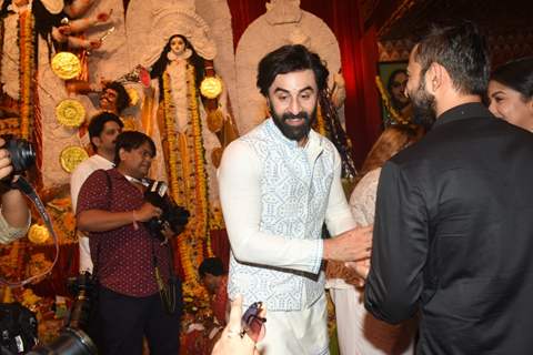 Ranbir Kapoor snapped during Durga Puja at North Bombay Sarbojanin