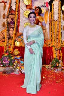 Patralekhaa  snapped during Durga Puja at North Bombay Sarbojanin