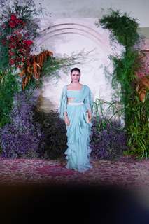 Shriya Pilgaonkar looked lovely in an aqua green ruffled saree at Richa and Ali's wedding reception