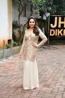 Madhuri Dixit stunned in a golden kurta jacket and sharara on the sets of Jhalak Dikhhla Jaa