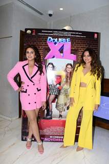 Huma Qureshi and Sonakshi Sinha snapped at the trailer launch of Double XL at T-Series Office in Andheri  