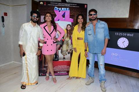 Sonakshi Sinha, Huma Qureshi, Zaheer Iqbal snapped at the trailer launch of Double XL at T-Series Office in Andheri 