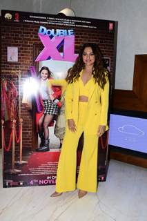 Sonakshi Sinha snapped at the trailer launch of Double XL at T-Series Office in Andheri 