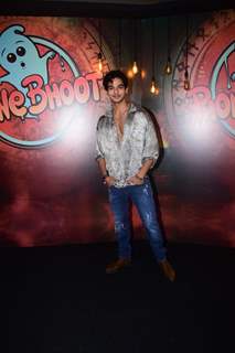 Ishaan Khatter spotted during the promotions of Phone Bhoot in a printed satin shirt and blazer