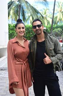 Harshvardhan Rane and  Sonia Rathee spotted promoting their upcoming film Tara Vs Bilal at T-Series office in Mumbai 